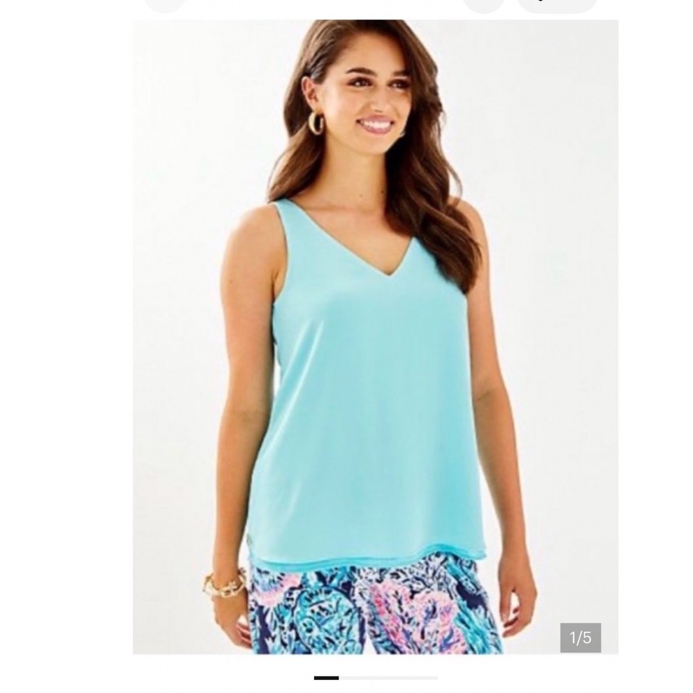 Lilly Pulitzer Florin Reversible Tank Top Women XL Blue V-Neck Sleeveless Blouse